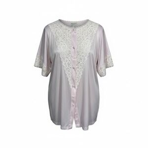 Vintage Just For Women Pink Lace Short‎ Sleeve Satin Pajama Top Plus Size 1X